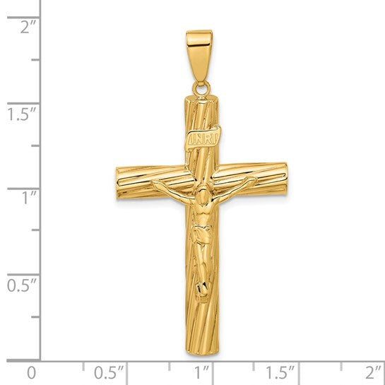 14k Polished & Textured Crucifix Pendant