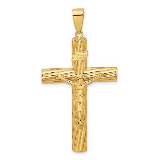 14k Polished & Textured Crucifix Pendant