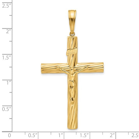 14k Polished & Textured Crucifix Pendant