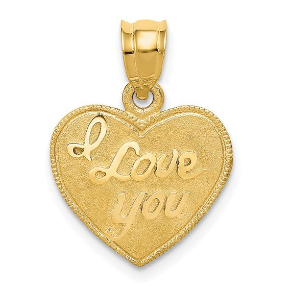 14k Yellow Gold I Love You Heart Charm Pendant