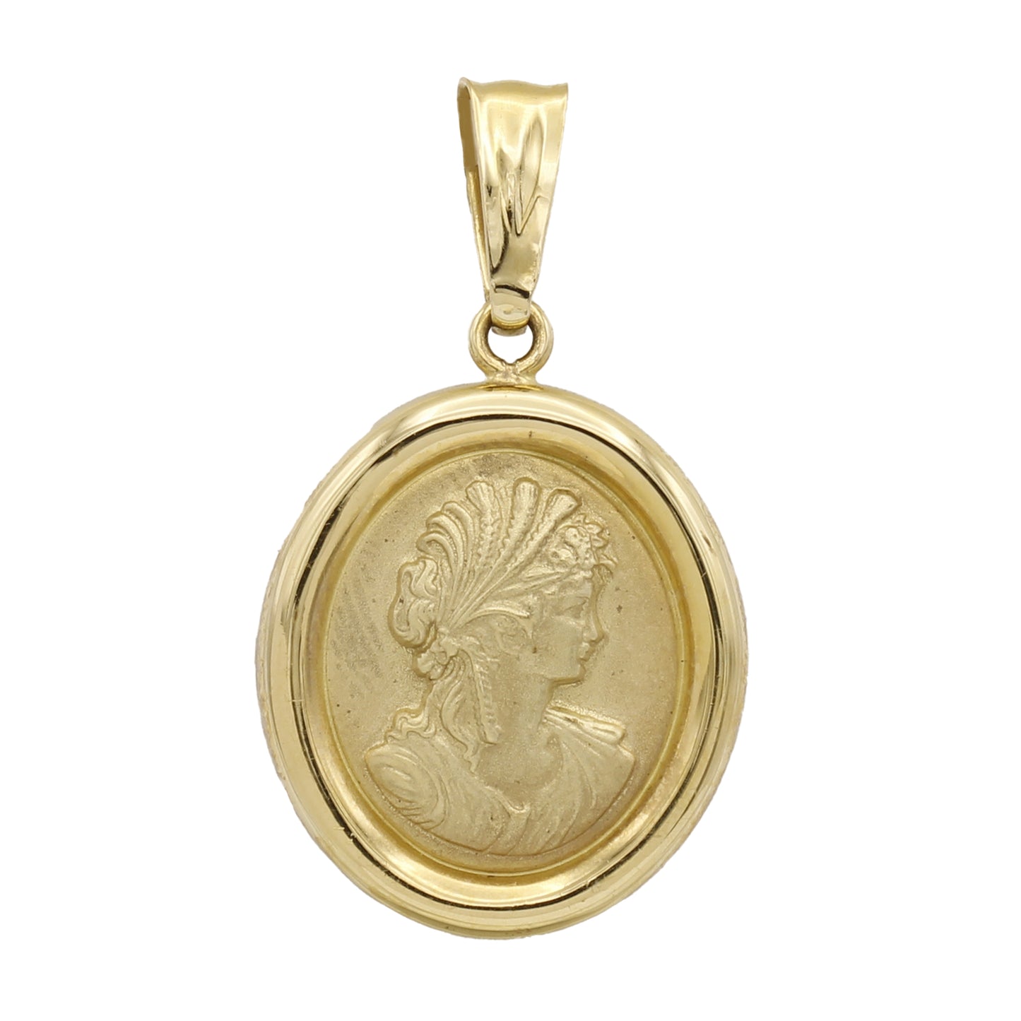 14k Yellow Gold Oval Cameo Woman Charm Pendant