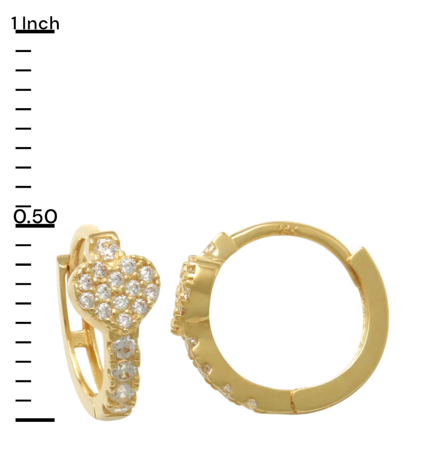 14k CZ Heart Children's Huggie Earrings