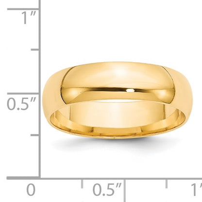 14k Half Round Comfort Fit Lightweight Wedding Bands - 6.00 mm