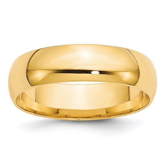 14k Half Round Comfort Fit Lightweight Wedding Bands - 6.00 mm