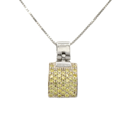 14k White Gold Yellow Citrine Pave Stone Pendant