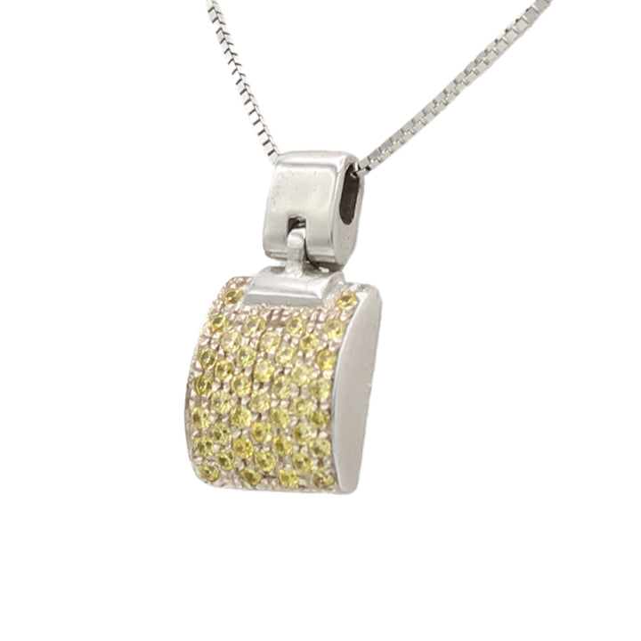 14k White Gold Yellow Citrine Pave Stone Pendant