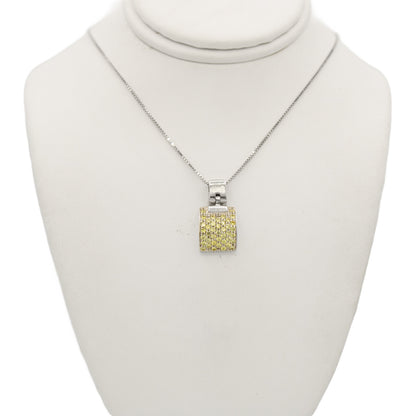 14k White Gold Yellow Citrine Pave Stone Pendant