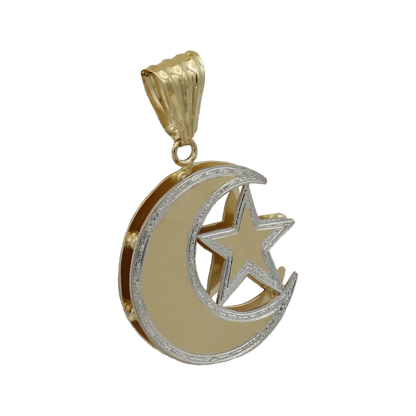 14k Two-Tone Double-Plated Gold Crescent Moon & Star Medallion