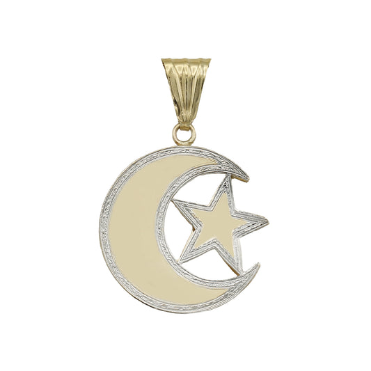 14k Two-Tone Double-Plated Gold Crescent Moon & Star Medallion