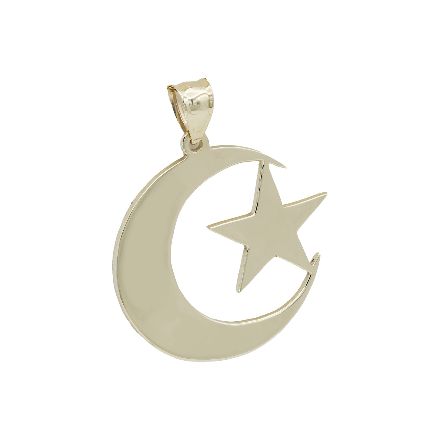 14k Yellow Gold Crescent Moon & Star Medallion