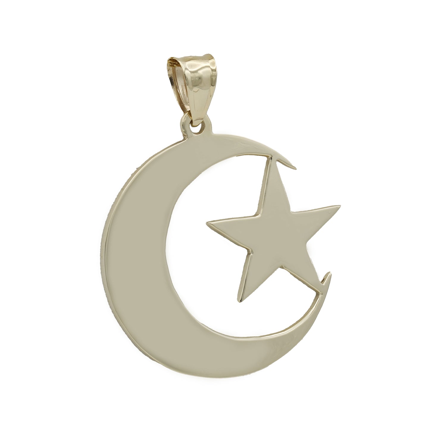 14k Yellow Gold Crescent Moon & Star Medallion