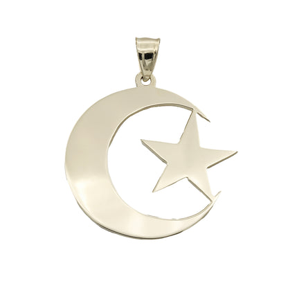 14k Yellow Gold Crescent Moon & Star Medallion