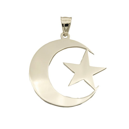 14k Yellow Gold Crescent Moon & Star Medallion