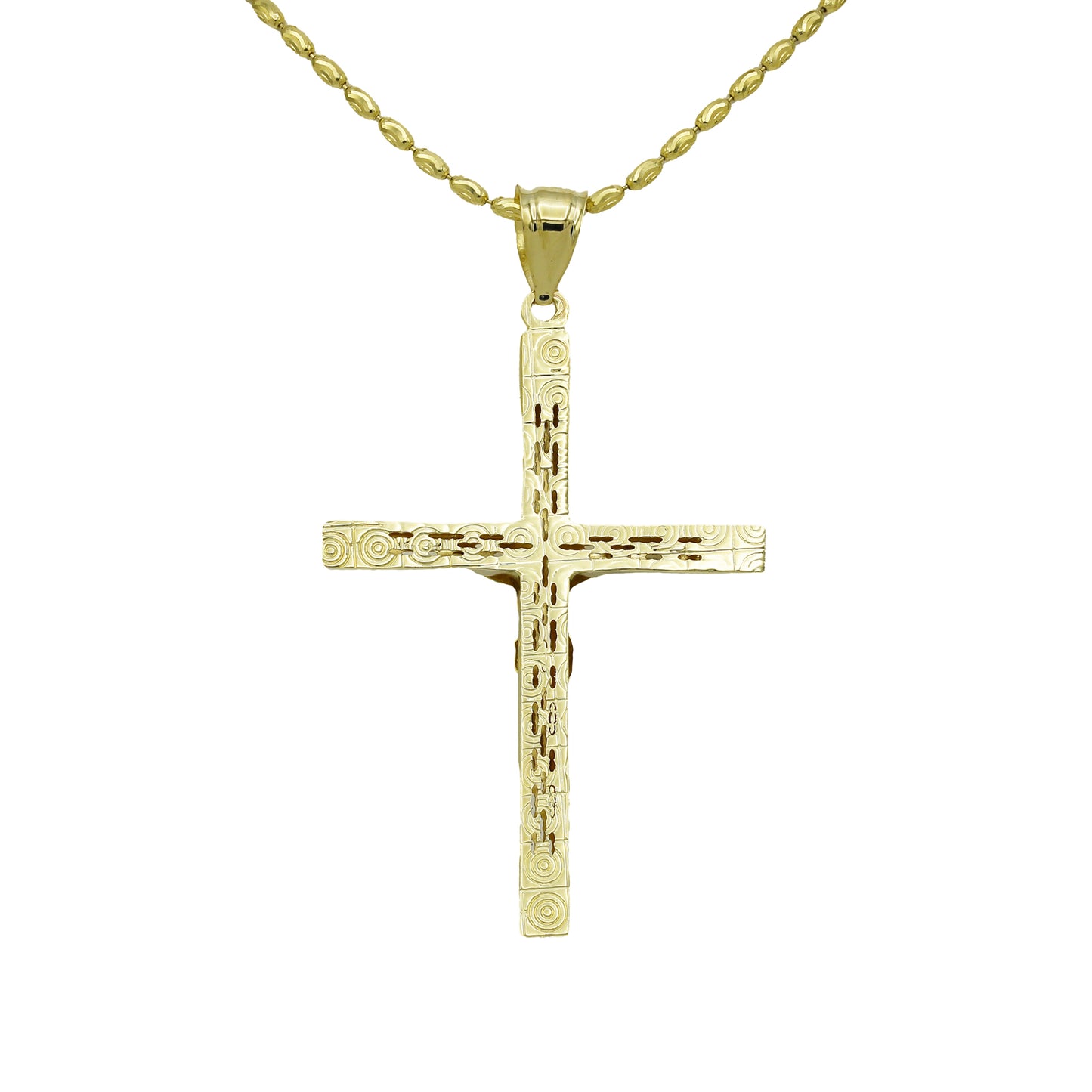 14k Two-Tone Gold Etched Crucifix Pendant