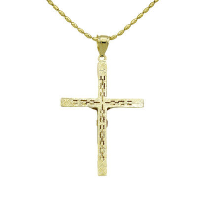 14k Two-Tone Gold Etched Crucifix Pendant