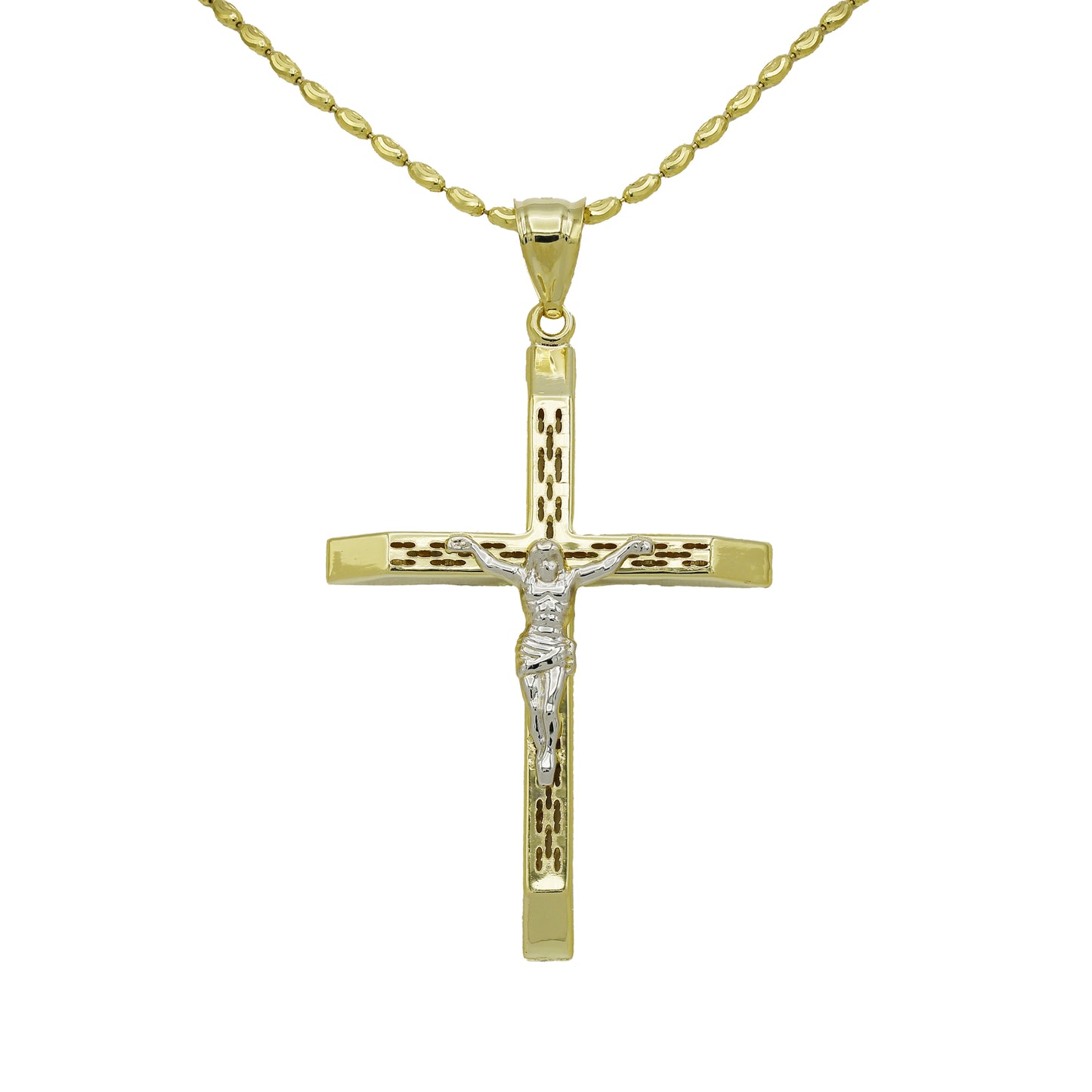 14k Two-Tone Gold Etched Crucifix Pendant