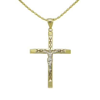 14k Two-Tone Gold Etched Crucifix Pendant