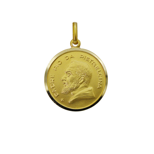 14k Yellow Gold Padre Pio Medallion - 26.3 mm