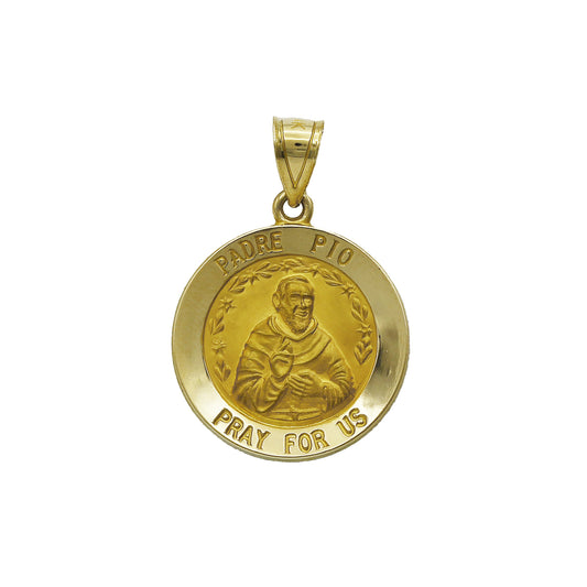 14k Yellow Gold Padre Pio Medallion - 21.6 mm