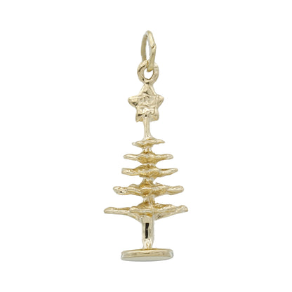 14k Yellow Gold 3-D Christmas Tree Charm Pendant