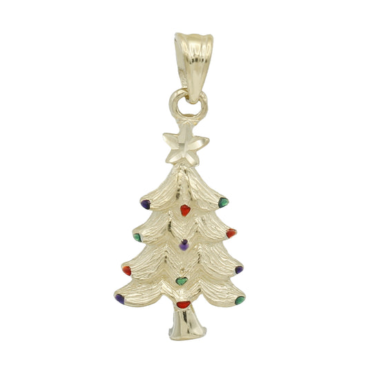 14k Yellow Gold Enameled Christmas Tree Charm Pendant