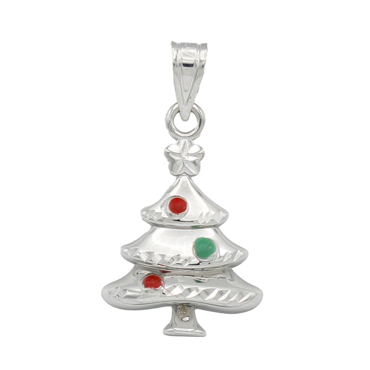 14k White Gold Enameled Christmas Tree Charm Pendant