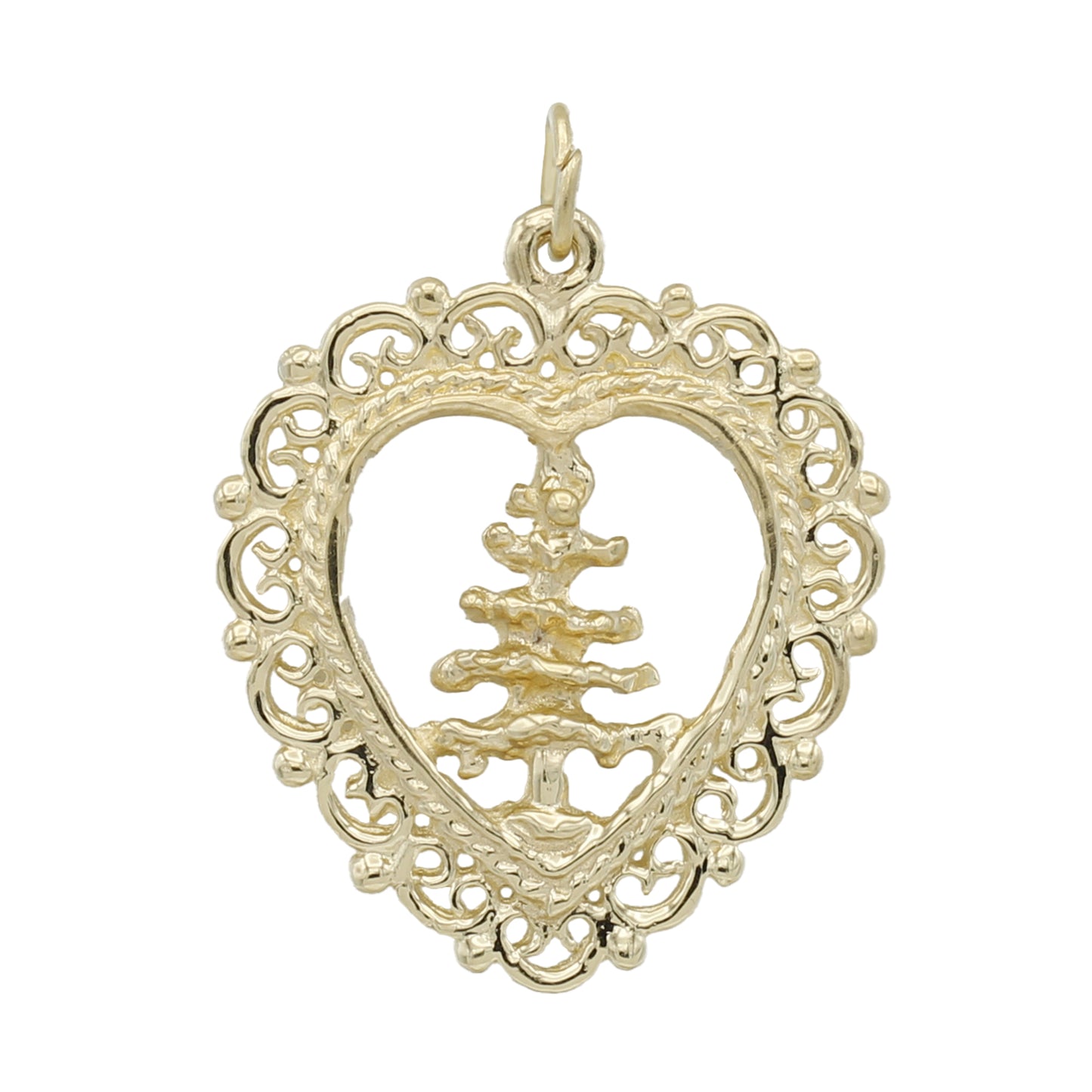 14k Yellow Gold Christmas Tree Heart Charm Pendant