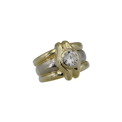 14k Two-Tone Gold CZ Solitaire Band Style Ring