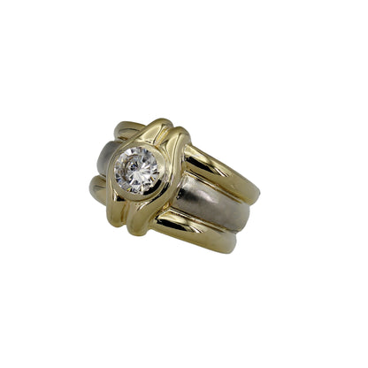 14k Two-Tone Gold CZ Solitaire Band Style Ring