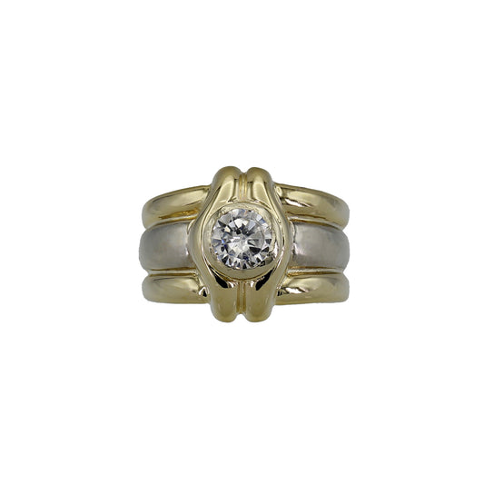 14k Two-Tone Gold CZ Solitaire Band Style Ring