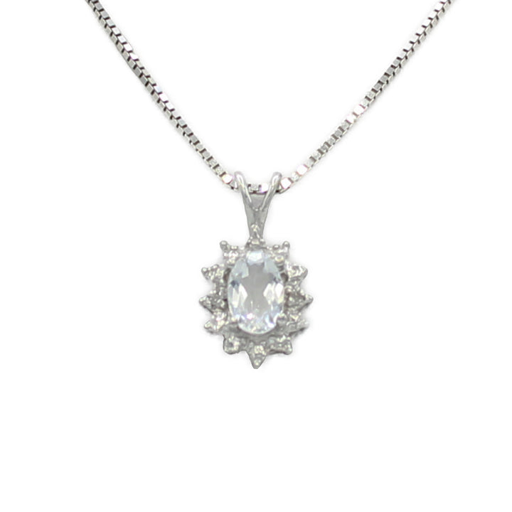 14k White Gold Diamond & CZ Birthstone Pendant