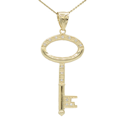 14k Yellow Gold CZ Key Pendant