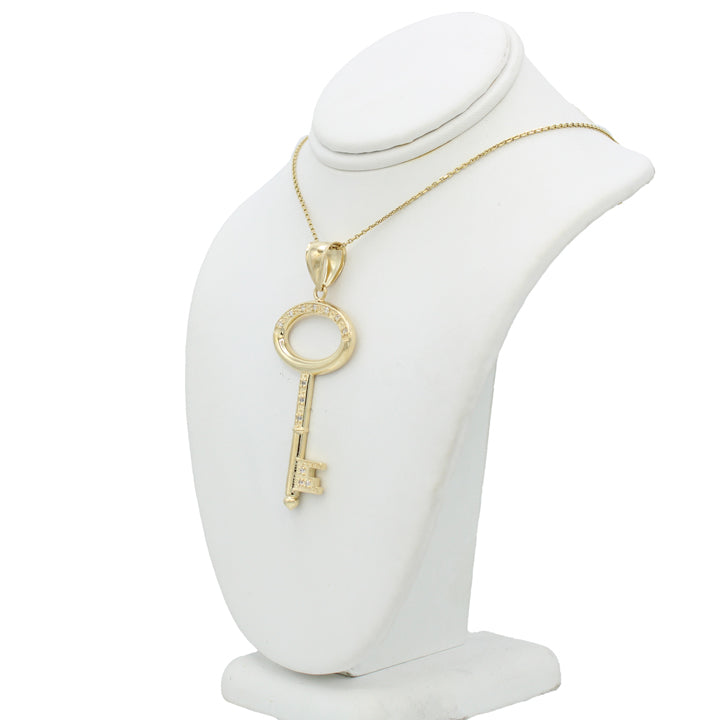 14k Yellow Gold CZ Key Pendant