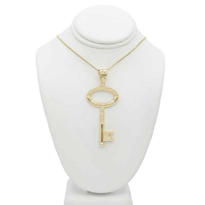 14k Yellow Gold CZ Key Pendant