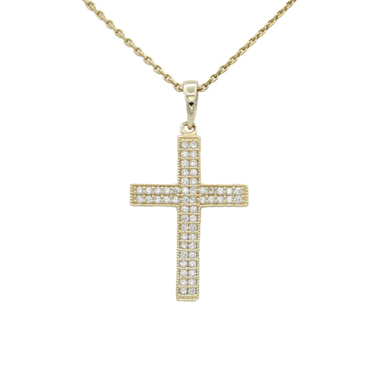 14k Yellow Gold Micro-Pave CZ Cross Pendant