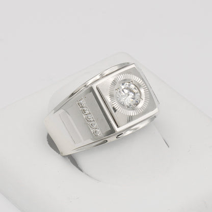 14k White Gold Men's Solitaire CZ Ring