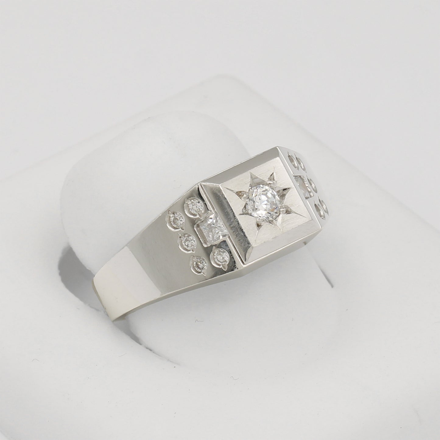 14k White Gold Men's Solitaire CZ Ring