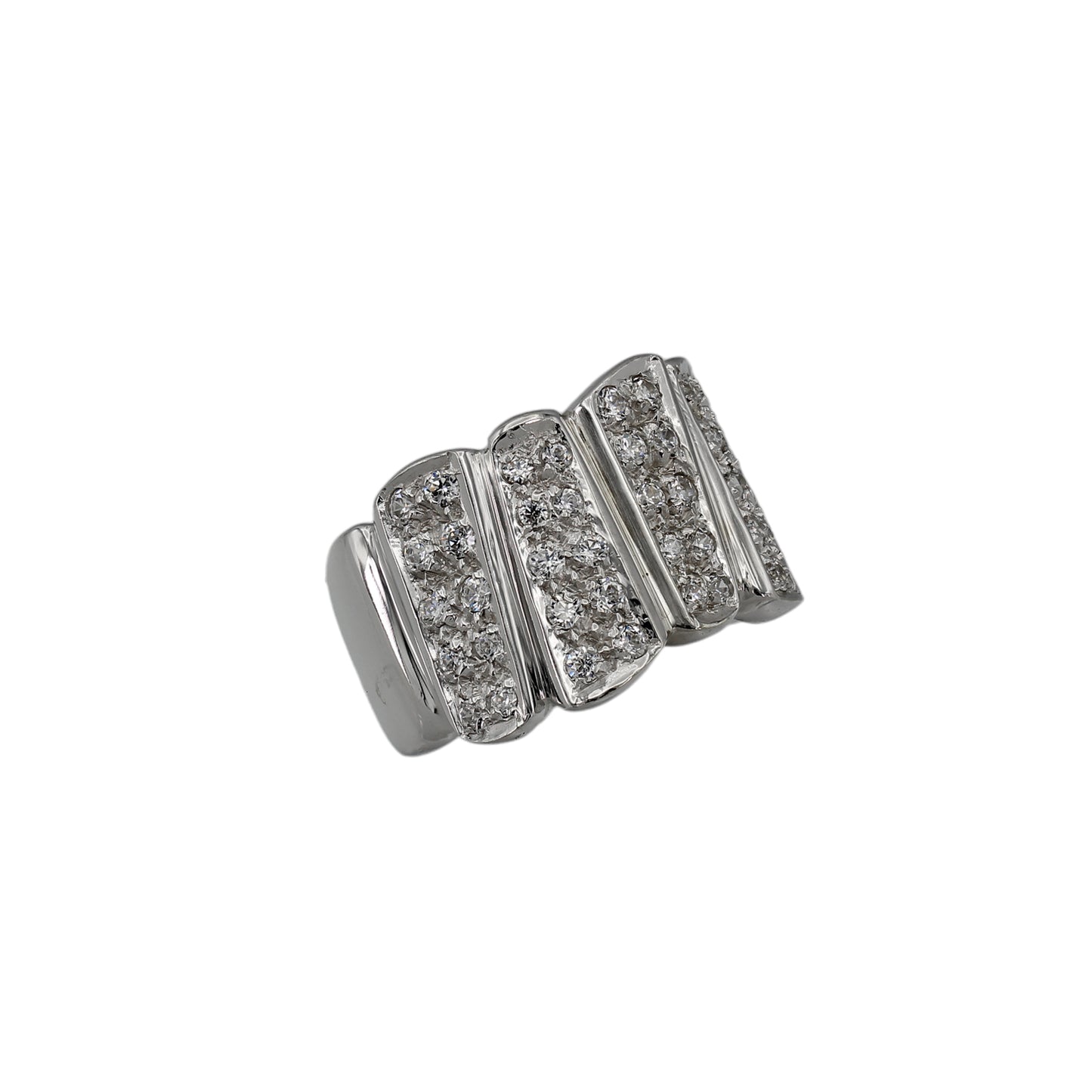 14k White Gold Fancy CZ Wide Band Ring