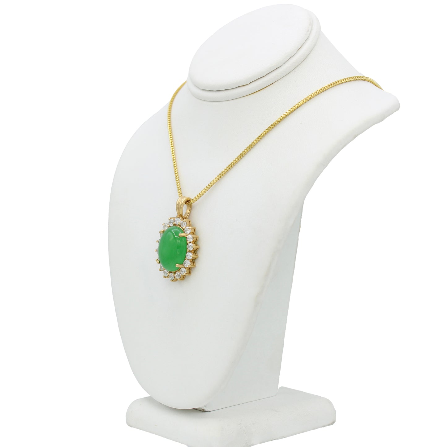 14k Yellow Gold CZ & Green Quartz Cabochon Sone Pendant