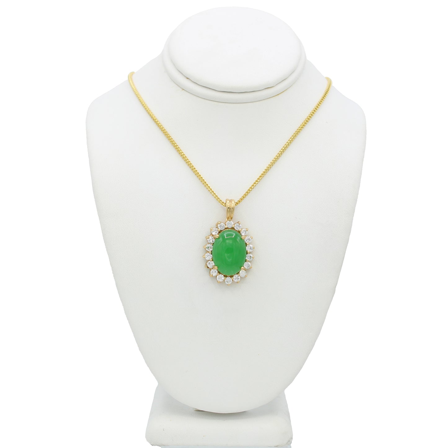 14k Yellow Gold CZ & Green Quartz Cabochon Sone Pendant