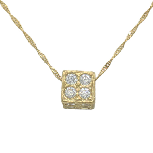 14k Yellow Gold CZ Square Box Pendant