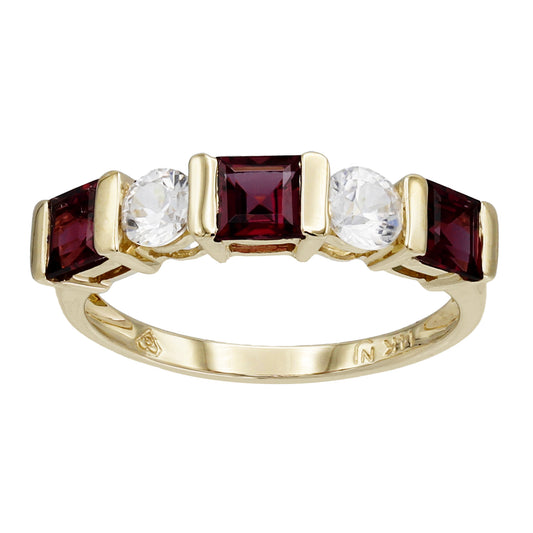 14k Yellow Gold Princess-Cut Garnet & CZ Stones Ring