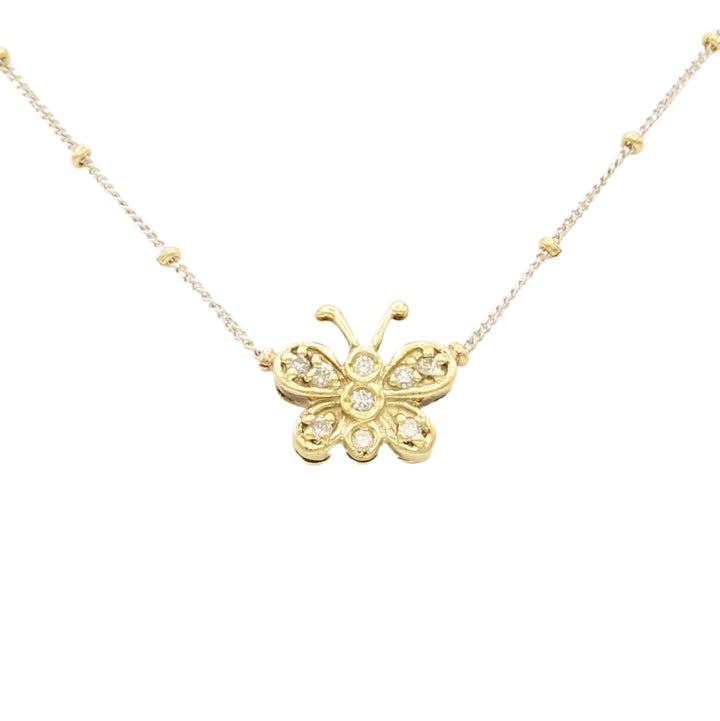 14k Two-Tone Diamond Butterfly Necklace