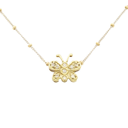 14k Two-Tone Diamond Butterfly Necklace