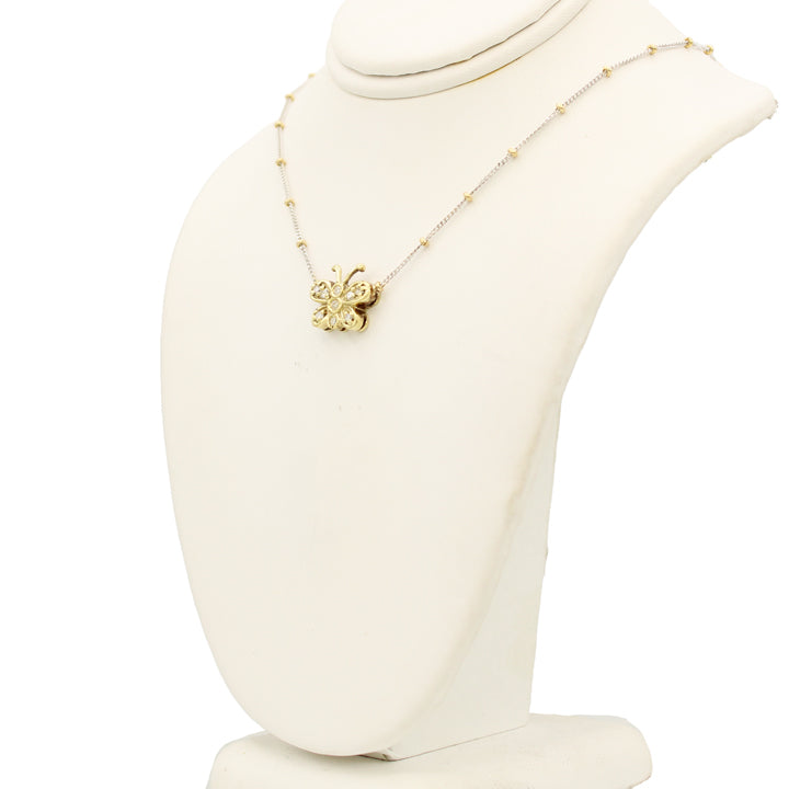 14k Two-Tone Diamond Butterfly Necklace