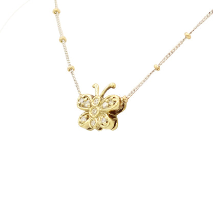 14k Two-Tone Diamond Butterfly Necklace