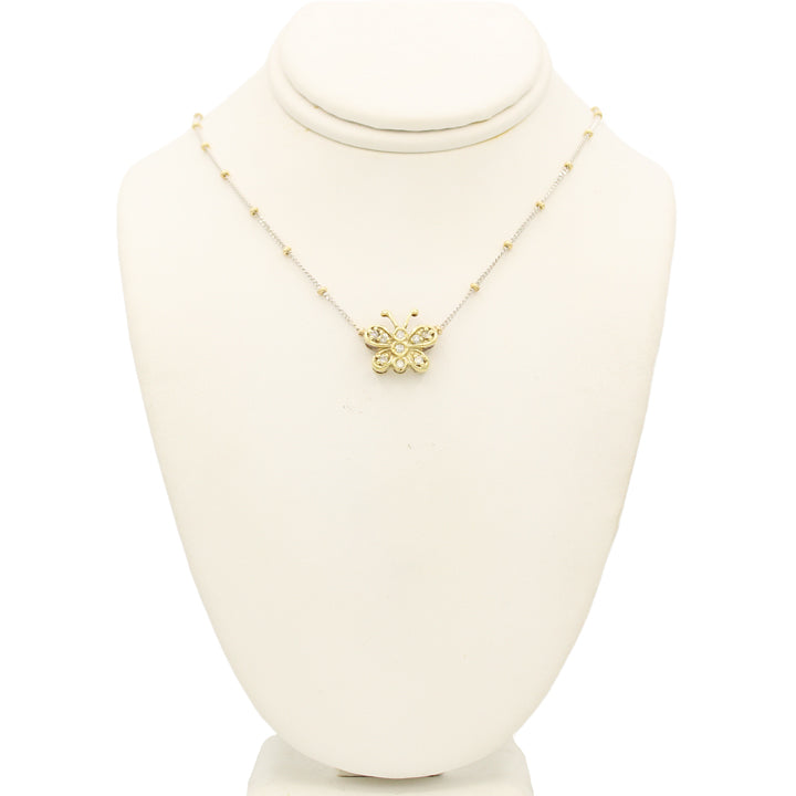 14k Two-Tone Diamond Butterfly Necklace