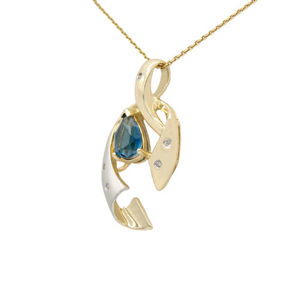 14k Two-Tone Blue Topaz & Diamond  Pendant