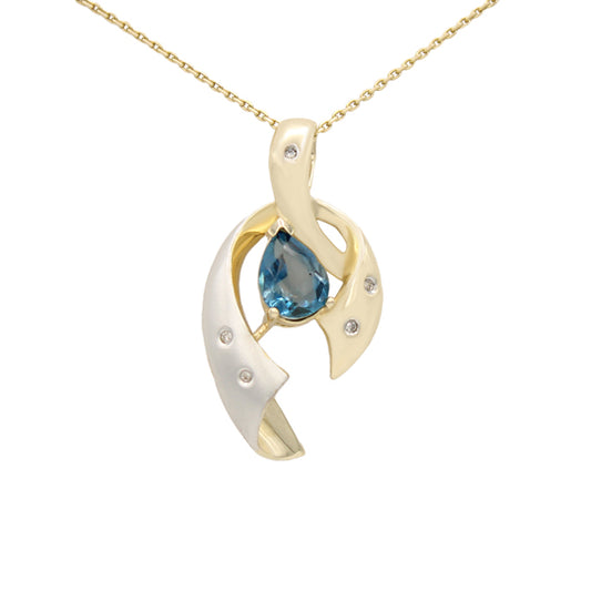 14k Two-Tone Blue Topaz & Diamond  Pendant