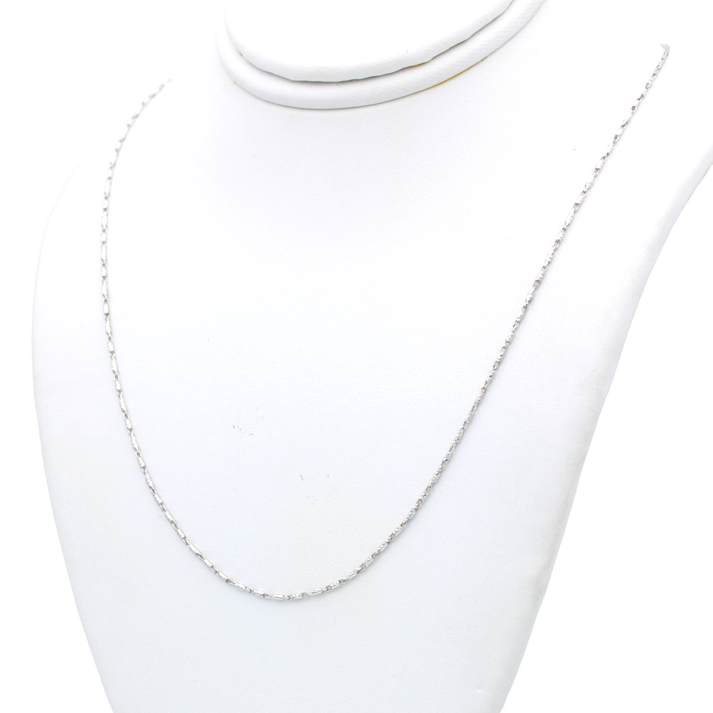 14k White Diamond-Cut Barrel Link Chain - 0.80 mm